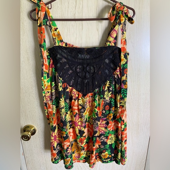 Free People Bali Moroccan Floral Printed Tunic Top Obsidian Combo Oversized S - Picture 3 of 11